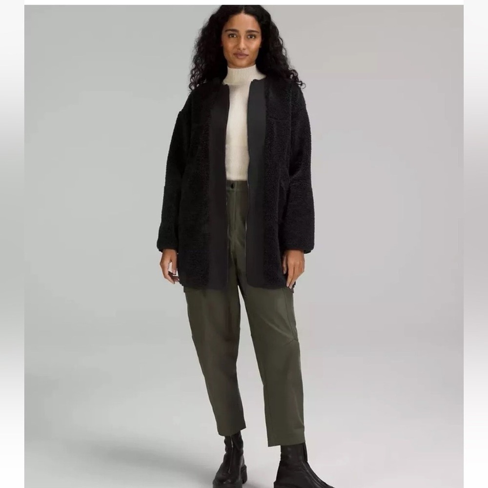 Lululemon Collarless Textured Fleece Full Zip Jacket Womens 2 Black Sherpa
